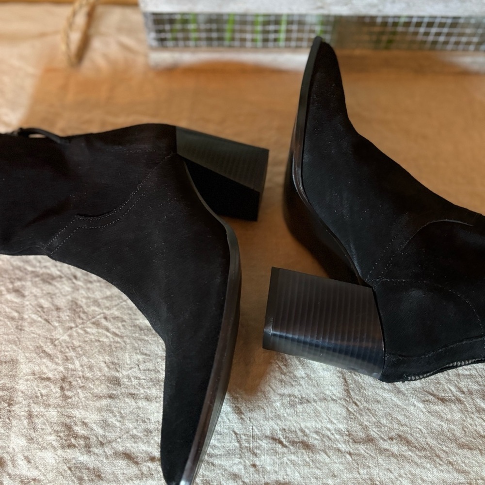 Zara Cowboy Split Suede Leather Heeled Ankle Boots Black Size 36 UE, Size 6 US. - Picture 6 of 14